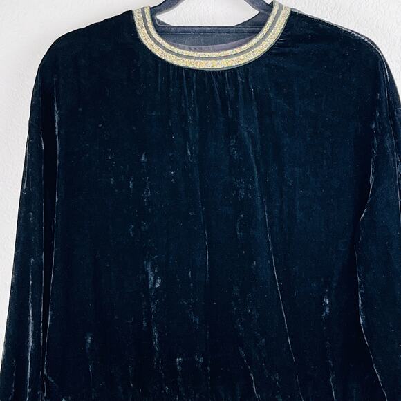 Elevenparis Black Velvet Gold Metallic Stripe Crewneck Pullover Sweatshirt SM/MD - Picture 4 of 12